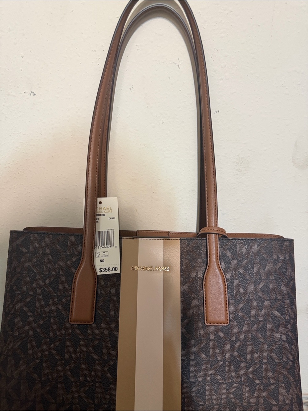 Michael Kors Brown and Tan Icon Stripe Tote